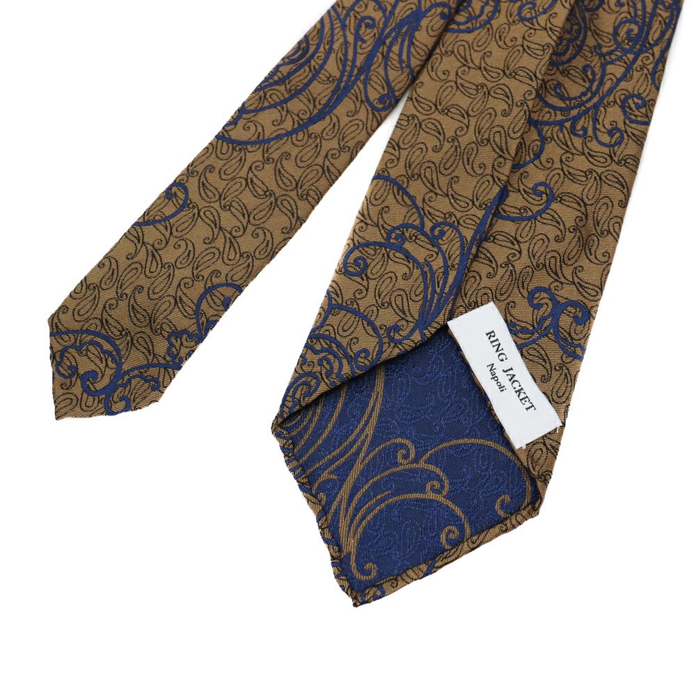 美品　RING JACKET ブラウン ネクタイ ナポリ製　セッテピエゲ ジャガードタイ 【ブラウン】 QUATTRO PIEGHE | RING JACKET MEISTER