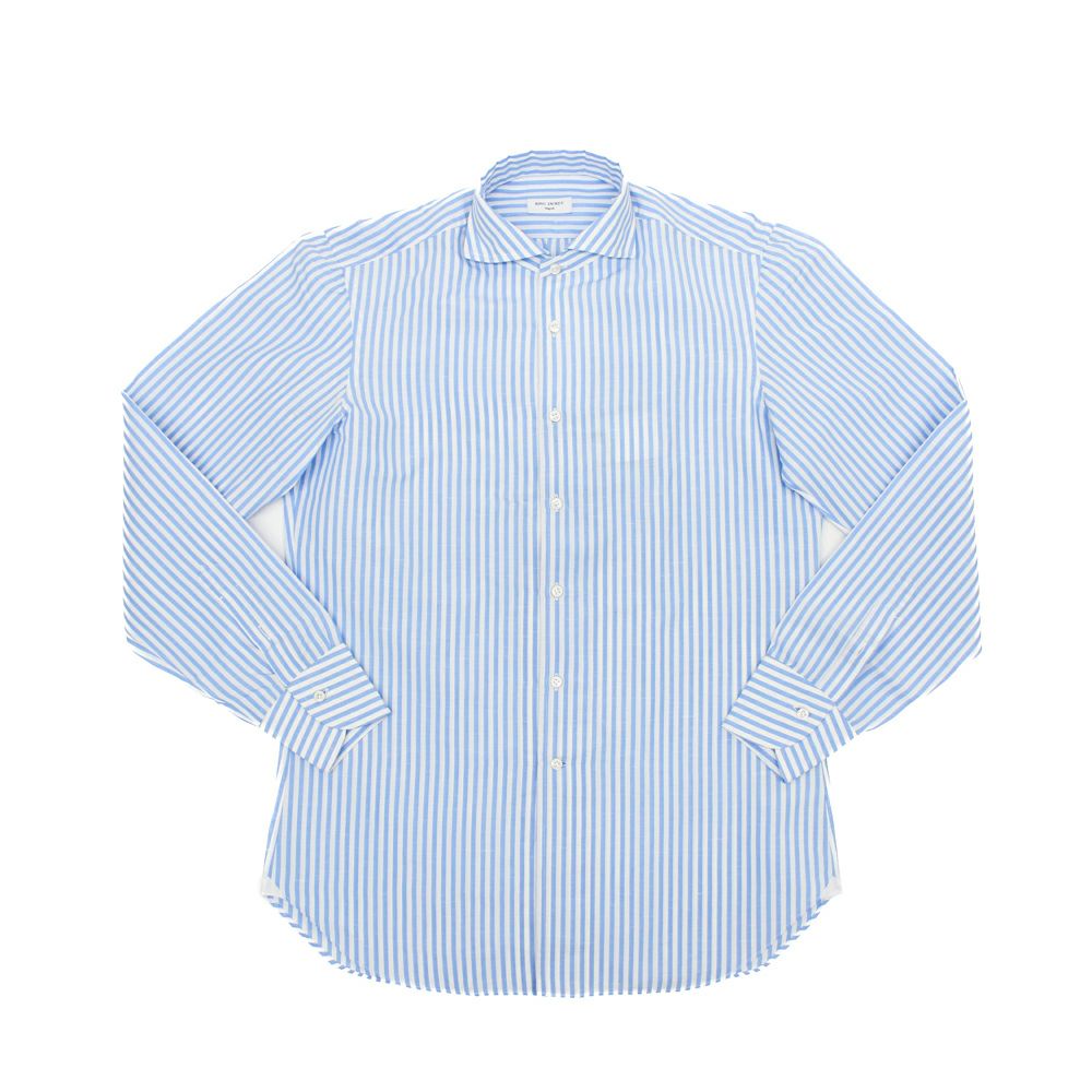 ハンド4工程 ワイドカラーカジュアルシャツ ホワイト×ブルー  