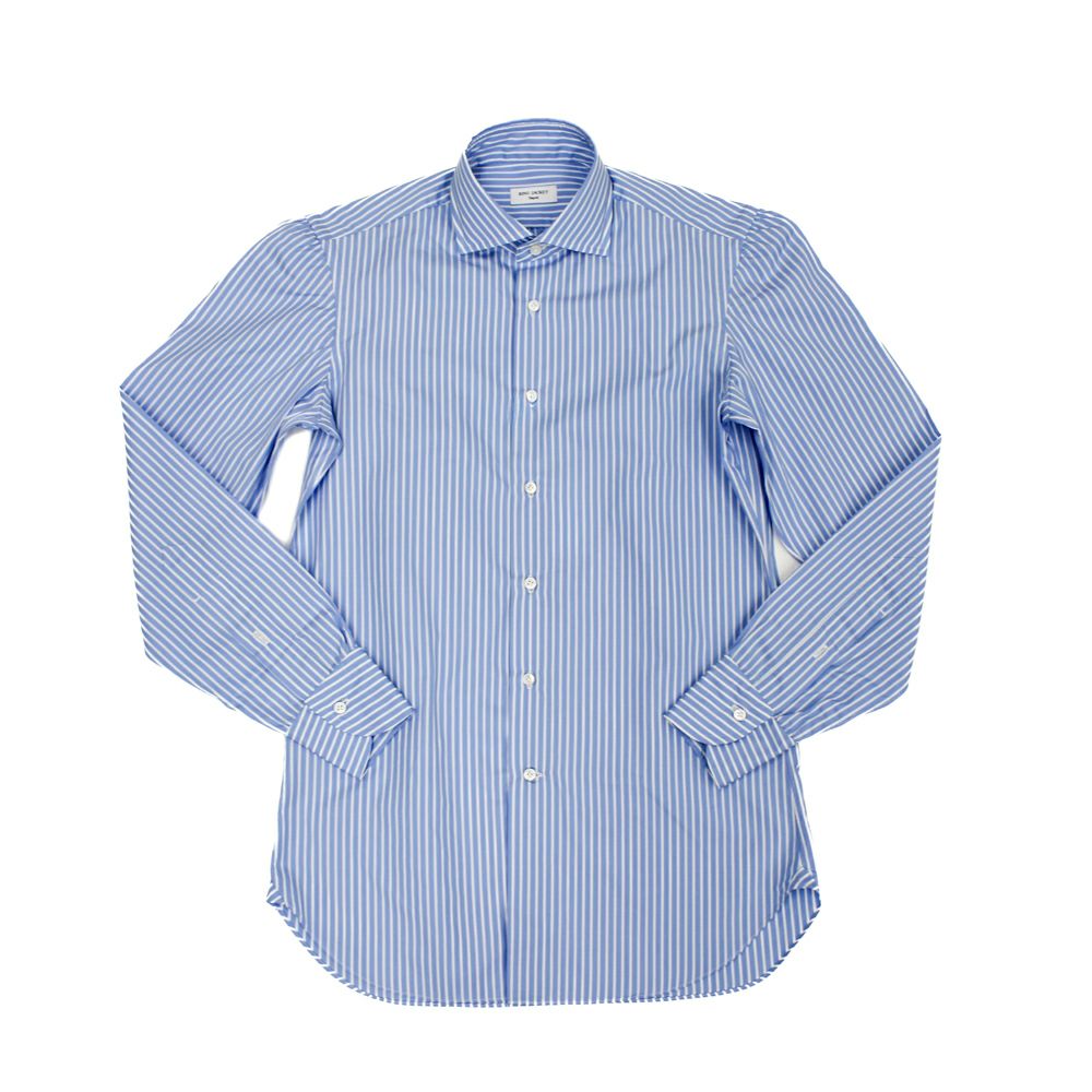 ははは56 ハンド12工程 ワイドカラーシャツ ブルー×ホワイト ストライプ